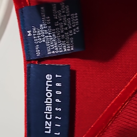 Liz Claiborne Red Twin Set Sz M 100 percent Cotton Christmas Holiday Velvet trim - Picture 5 of 5